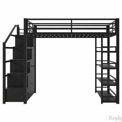 Metal Standard Bed with Shelves and Cabinet