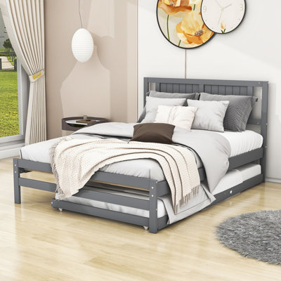 Lit plateforme en bois avec lit gigogne réglable Alvilda