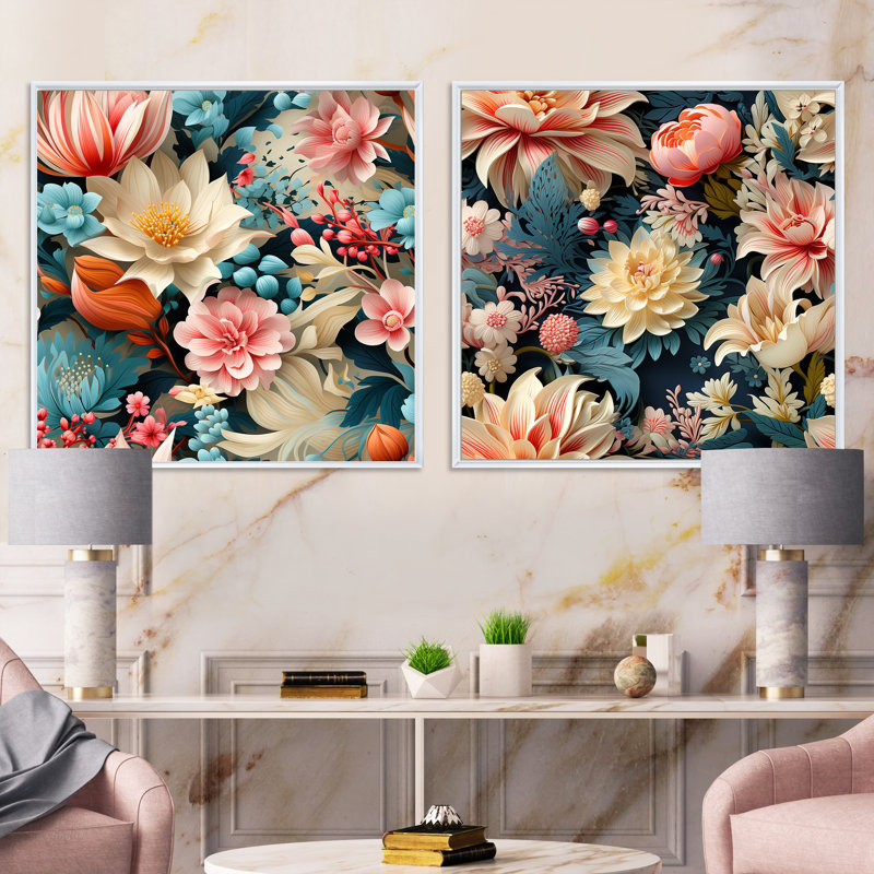 Bryony - Ensemble de 2 collages carrés botaniques abstraits, Cadre flottant blanc, H 36 po x l 73 po