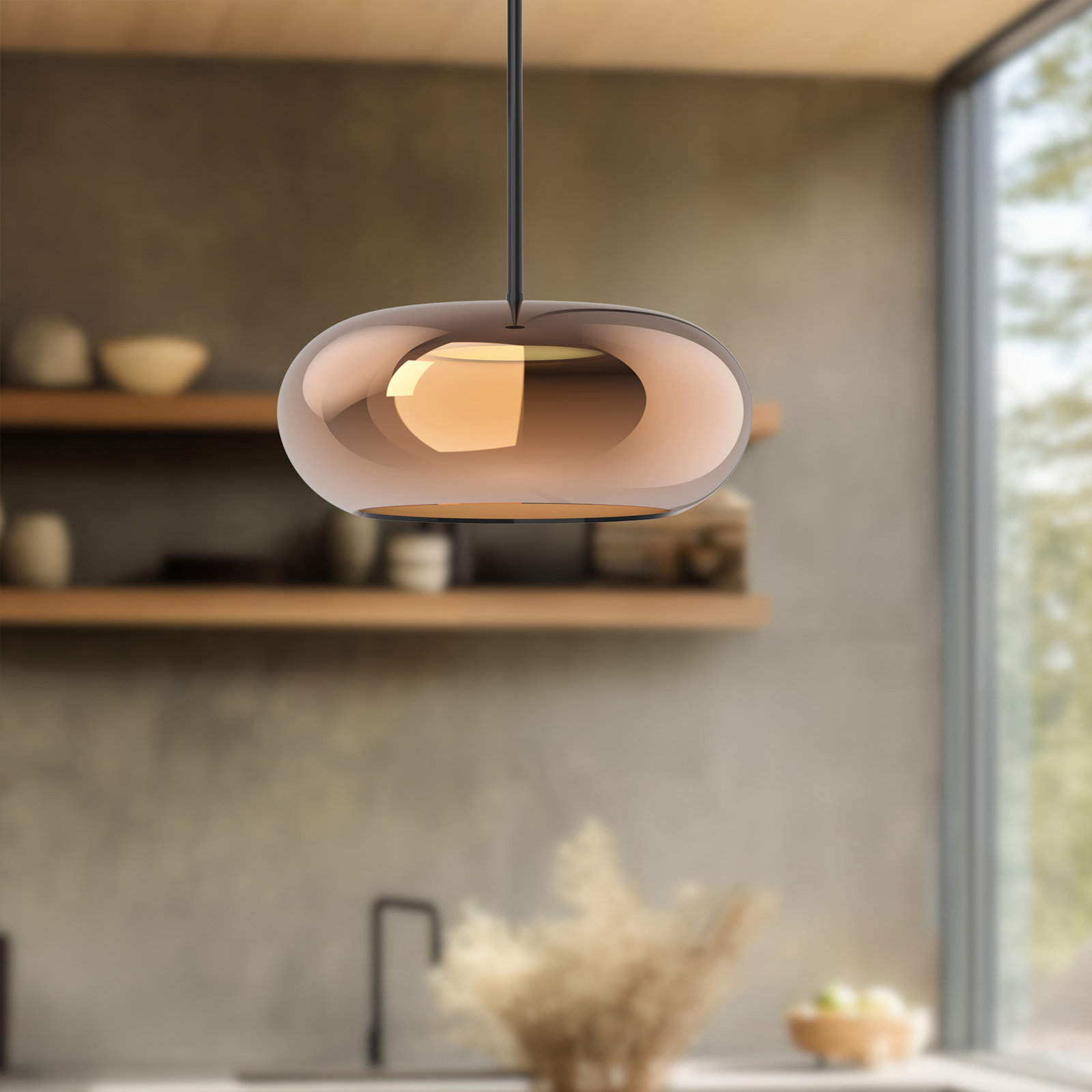 Dimmable LED Single Light Pendant, Copper