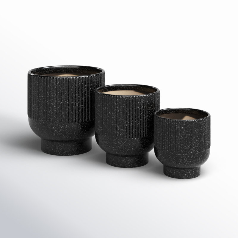 Ceramic Planter - Set of 3, Black, 9.4" H x 8.55" W x 8.6" D
