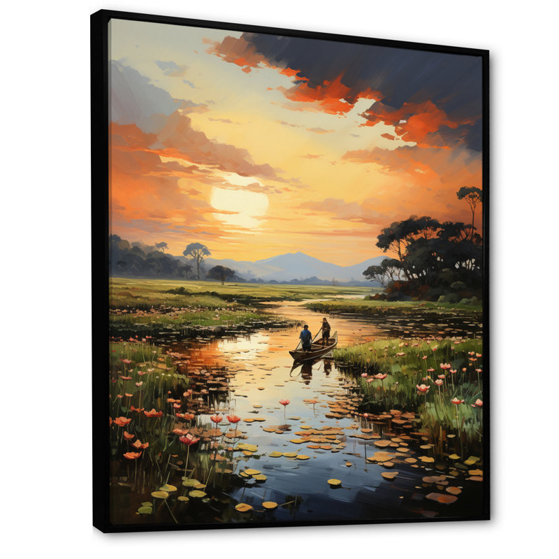 Vietnam River Delta Sunset II sur impression sur toile, H 20 po x l 12 po x P 1 po, Cadre flottant noir