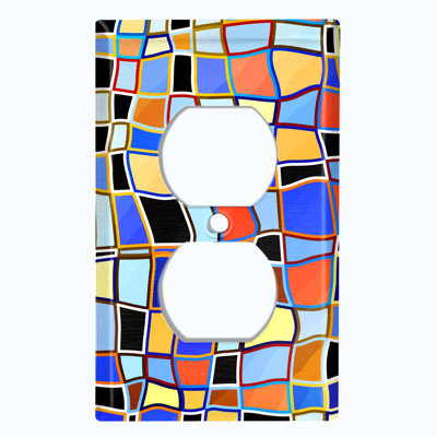 Metal Light Switch Plate Outlet Cover (Colourful Stained Glass Tile Print  - Single Duplex)
