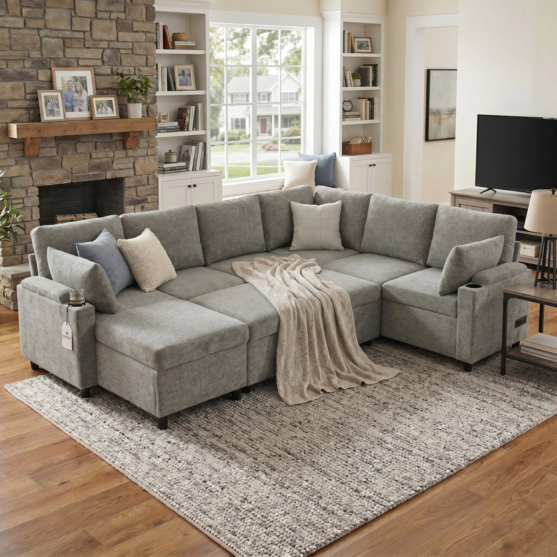 Canapé modulaire en U 109,9 po Chenille, Light Grey