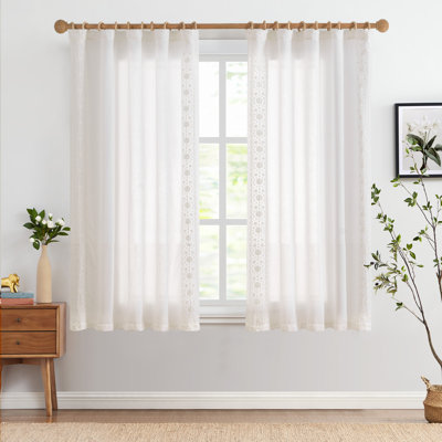 Linen Blend Embroidered Floral Farmhouse Curtains Curtains for Bedroom