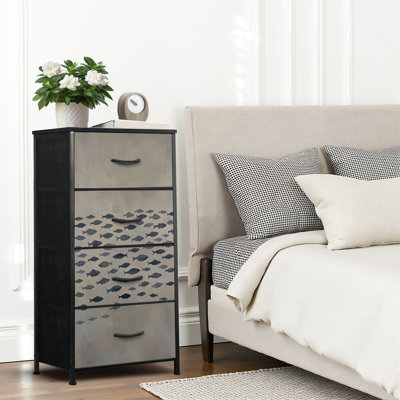 Commode 4 tiroirs pour chambre à coucher, commode étroite, plateau en bois et structure en fer de travail 18 po x 37,5 po - (l x H)
