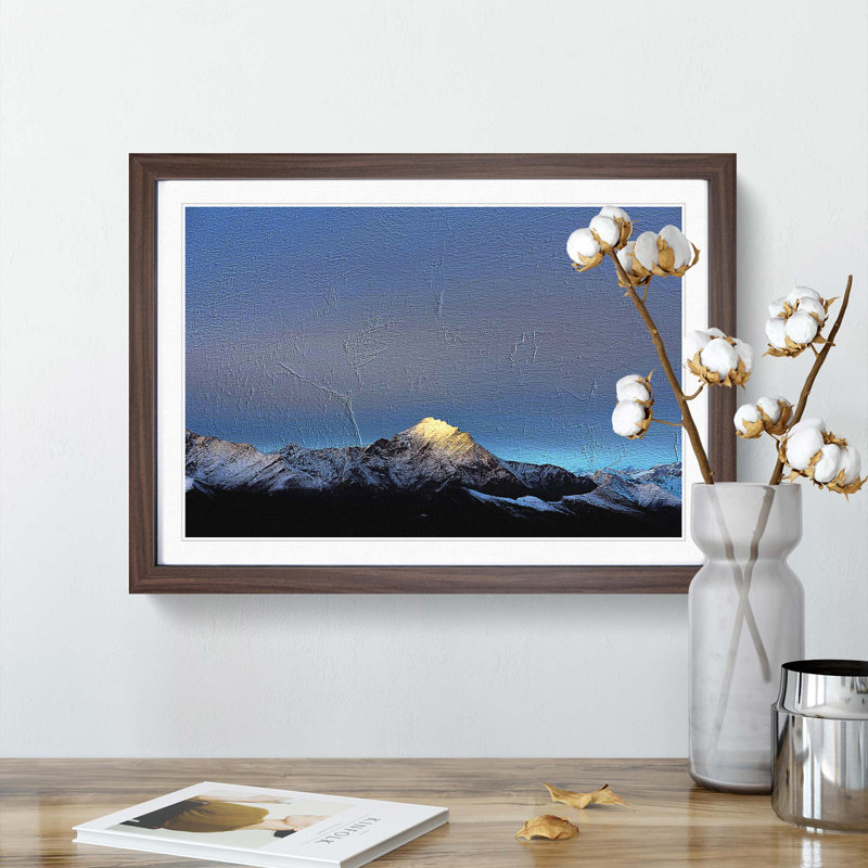 Light Kissing Monte Due Mani Mountain - Picture Frame Painting Print, 36cm H x 48cm W x 2cm D, Walnut Framed