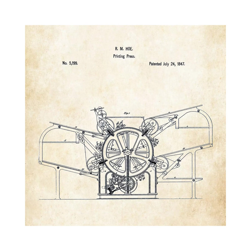 1847 Printing Press by Patent77 - Wrapped Canvas Gallery-Wrapped Canvas Giclée, 30.48 cm H x 30.48 cm W