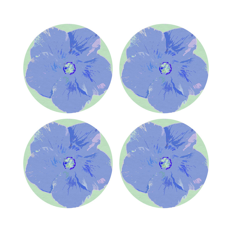 Hibiscus Orchid Vegan Leather Round Coasters, Clematis