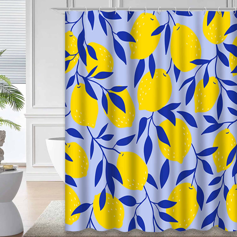 Rideau de douche tropical à motif de fruits tropicaux et jaune avec 12 crochets, L 72 po x l 84 po