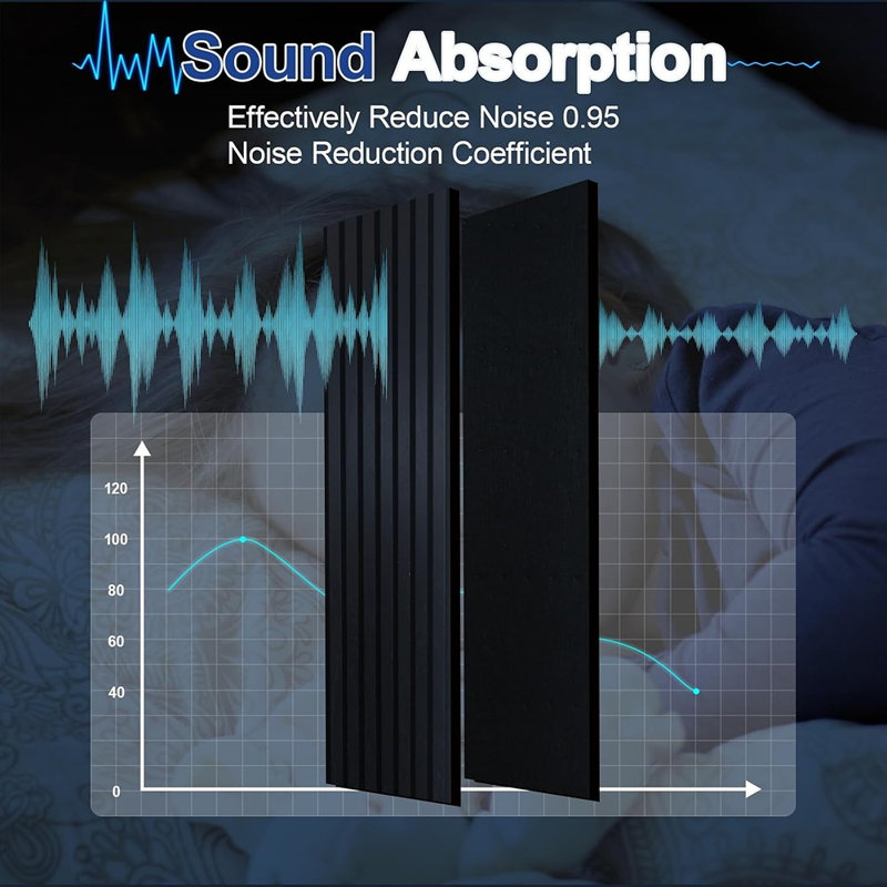 Panneaux muraux acoustiques à lattes de bois pour la décoration intérieure et l'absorption acoustique, noir