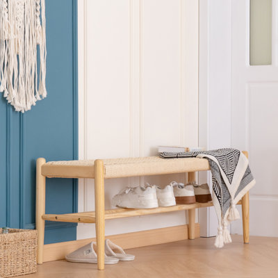 Maceus Solid Wood Entryway Bench with Shoe Storage