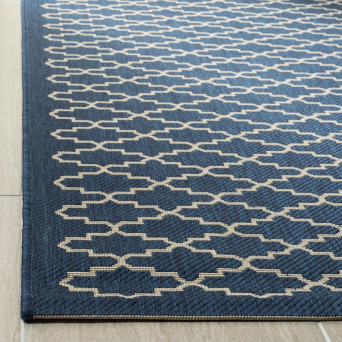 Joyner Looped/Hooked Navy/Beige Indoor/Outdoor Rug
