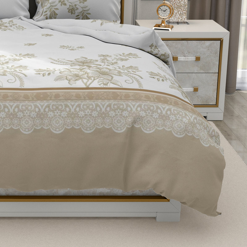 Trendy Complete Bedding Set 4 Piece Duvet Cover Fitted Sheet with Matching Pillow Cases 100% Microfibre Material, Leo Floral