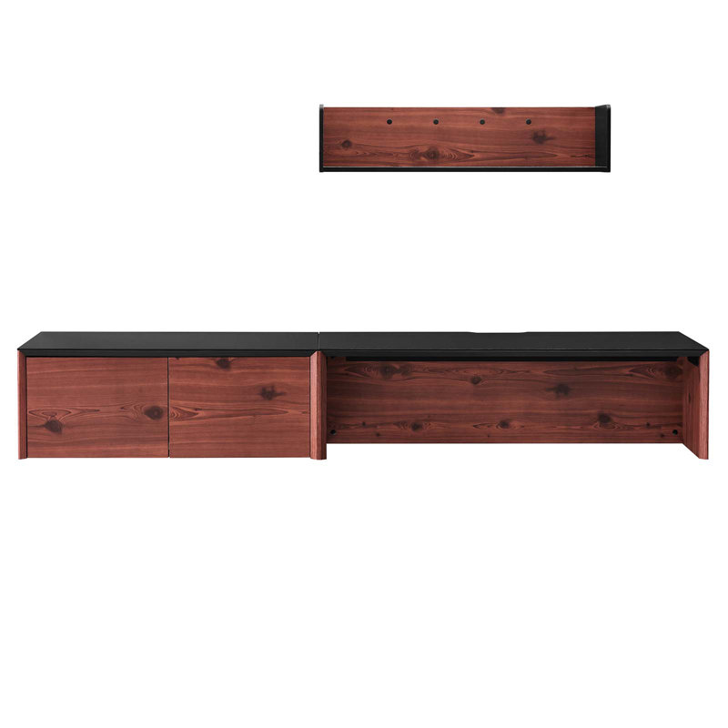Modway Kinetic Wall-Mount Office Desk With Cabinet and Shelf, Black/Cherry, 27" H x 87" W x 18" D