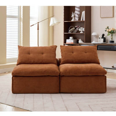 Canapé modulaire, sans accoudoirs, bricolage à souhait, tissu en chenille doux, méridienne à dossier nu, coin lecture ou appartement, coussin lombaire, 2 sièges, rembourré, orange