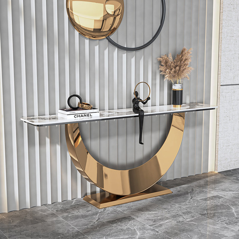 Modern simple sintered stone console table, 31.5" H x 55" W x 11.8" D, Gold
