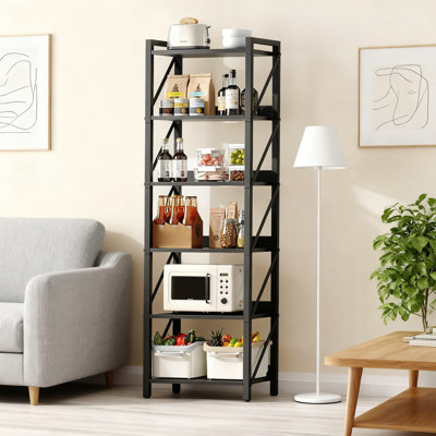 6-Tier Industrial Bookshelf With Metal Frame, Tall Bookcase Storage Organizer For Living Room, Bedroom, Home Office, And Kitchen