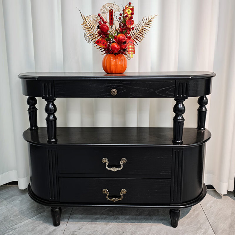American-style solid wood console table, Black, 32.6" H x 43.3" W x 11.8" D