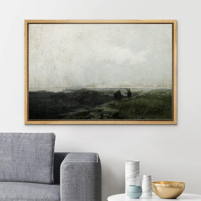 " SIGNLEADER Framed Canvas Print Wall Art Brown Hill Over Foggy Terrain Scenic Wilderness Illustrations Modern Art Farmhouse/Country Landscape Cool For Living Room, Bedroom, Office "