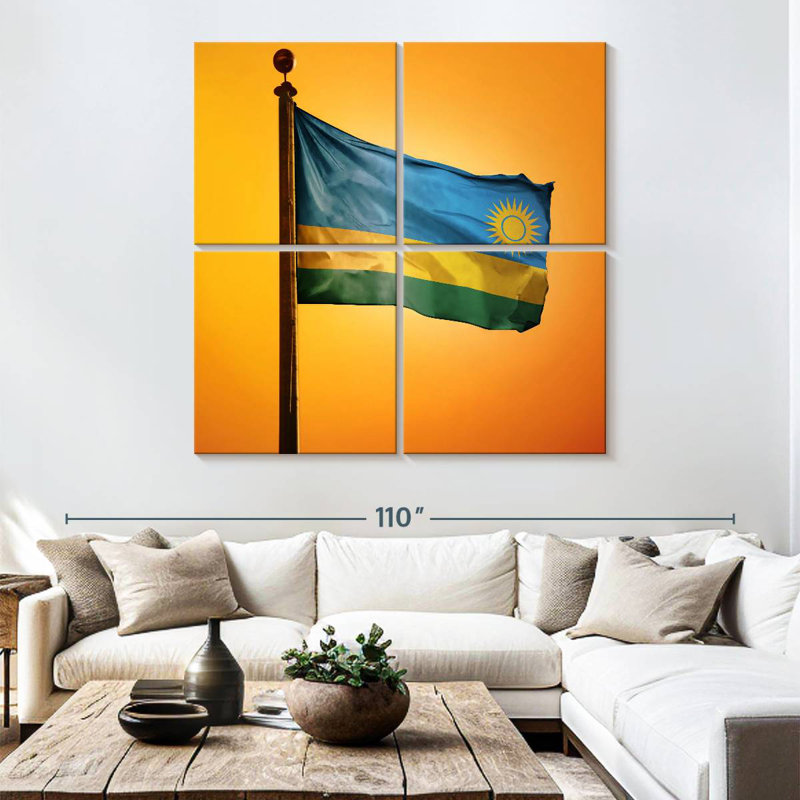 Coucher de soleil sur le drapeau rwandais de Borges, H 74 po x l 74 po