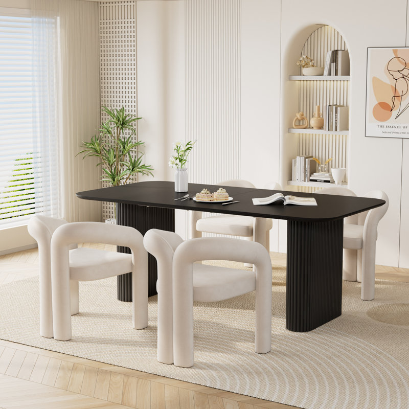 Ensemble de salle à manger à double piédestal avec chaises, Beige, 5