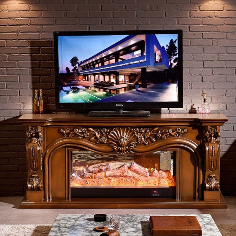 European Elegant Decorative Fireplace, 27.56" H x 62.99" W x 12.99" D, Brown