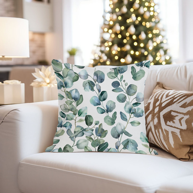 Botanical Eucalyptus Leaves Pattern VII Pillow Cover, 20"H x 20"W
