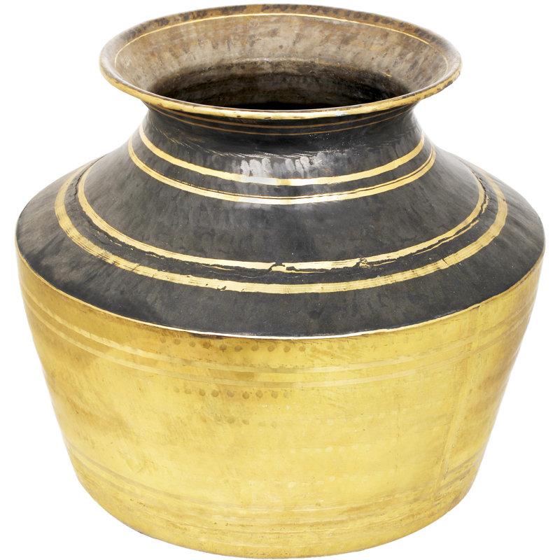 15.7" Handmade Large Brass Cooking & Storage Vessel – Traditional Indian Artisan Pot