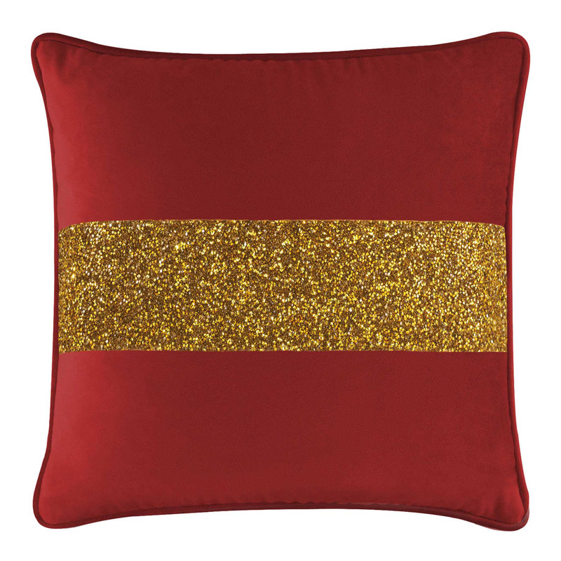 Coussin Sparkles Home Velours | Insertion de plumes, Velours rouge / or, Carré 20 po