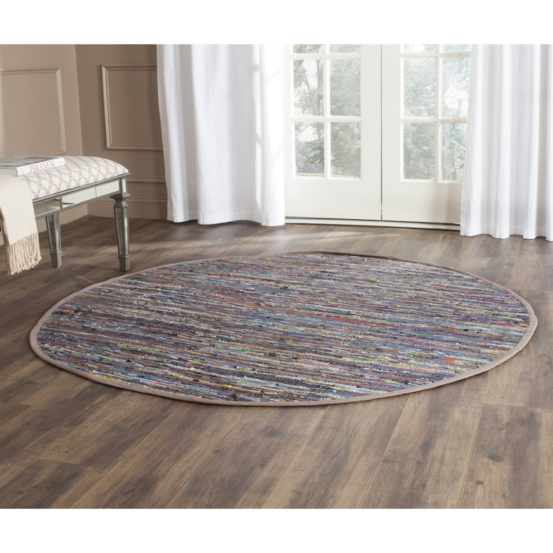 Bussard Rug Hand Woven Cotton Abstract Rug, Round 3'