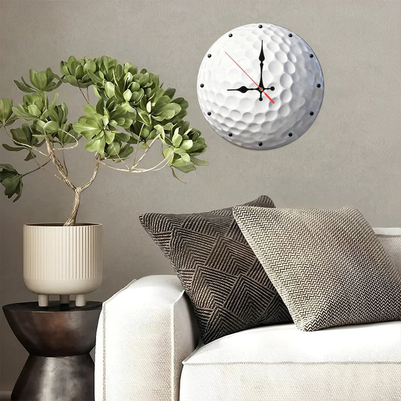 10" Round Wooden Wall Clock, Silent Quartz Movement, UV-Printed Design, Battery Operated, Golf