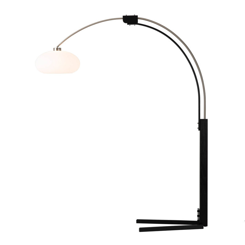Satin Nickel and Black Arc Floor Lamp with Dimmer