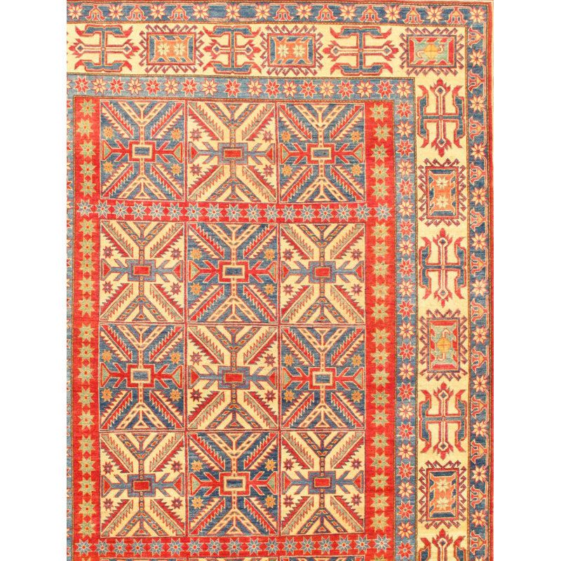 Tapis rouge / ivoire en laine noué à la main Kazak