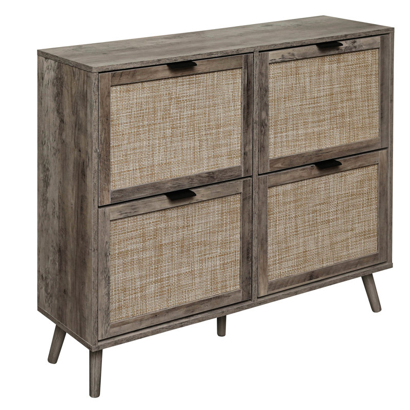 Armoire porte-chaussures 4 portes, autoportante, moderne, gris foncé, capacité de charge de 88 lb, d'ingénierie, intérieur à double couche, barre horizontale pour la stabilité du support d'entrée, charge, double couche, barre,