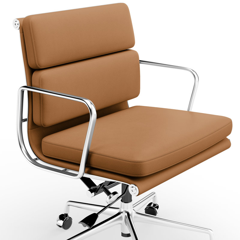 Genuine Leather Office Chair, Conference Chair With Ergonomic Lumbar Back Support, Tan