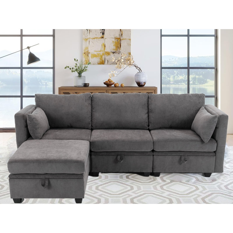 Canapé modulaire rembourré 4 pièces Jescie, Polyester gris foncé