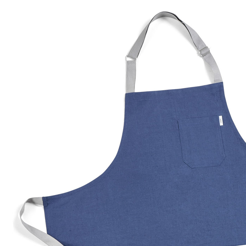 Linen Bib Apron - 100% Pure Linen Apron, Indigo Blue/Soft Gray