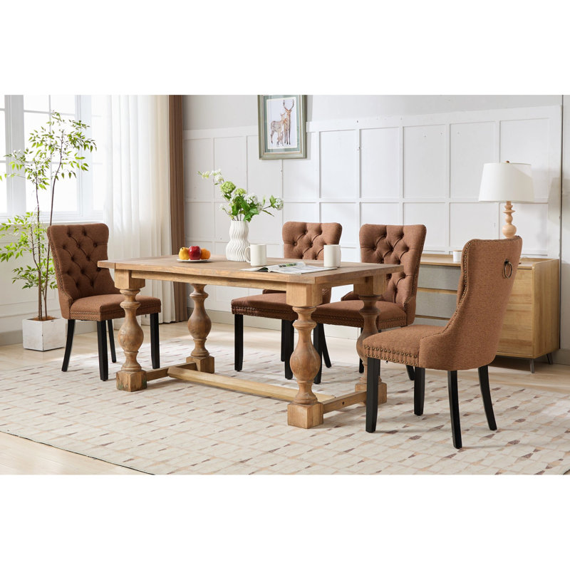 Chaises de salle à manger rembourrées en lin, de 2, café Tissu en lin épais, structure en bois massif, look élégant. Sw6801cf, chaise contemporaine 2, en lin de qualité, assise confortable, élégante.