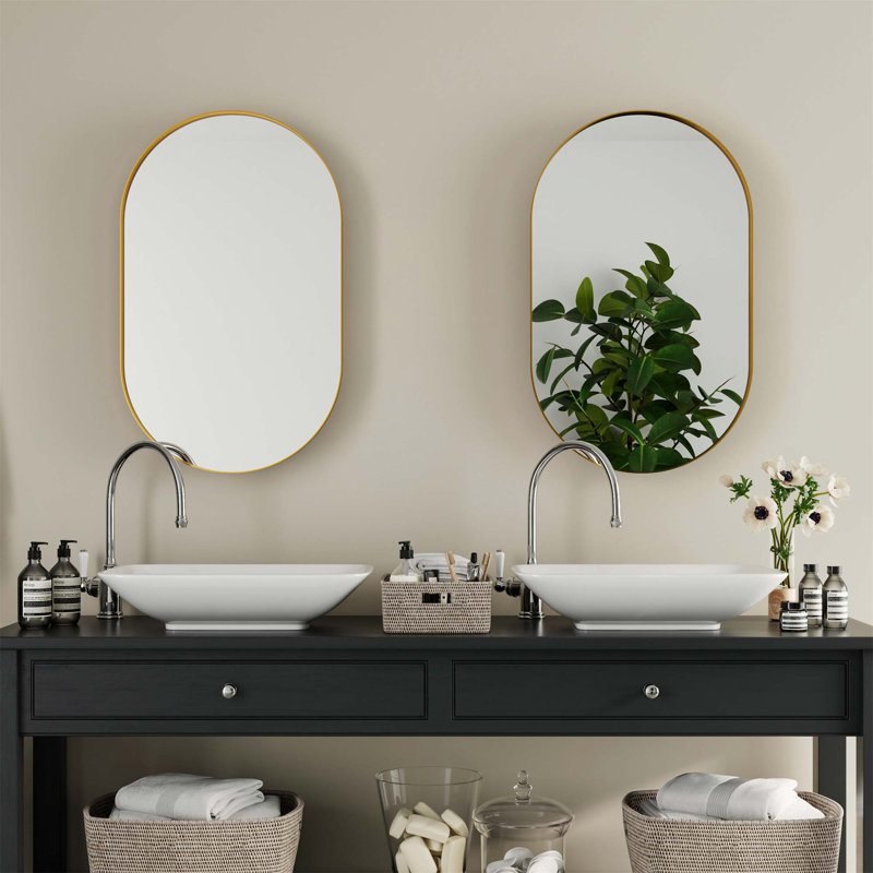 Armoire à pharmacie ovale encastrée, armoire de salle de bain murale en métal avec miroir et tablettes réglables, miroir mural avec rangement pour salle de bain