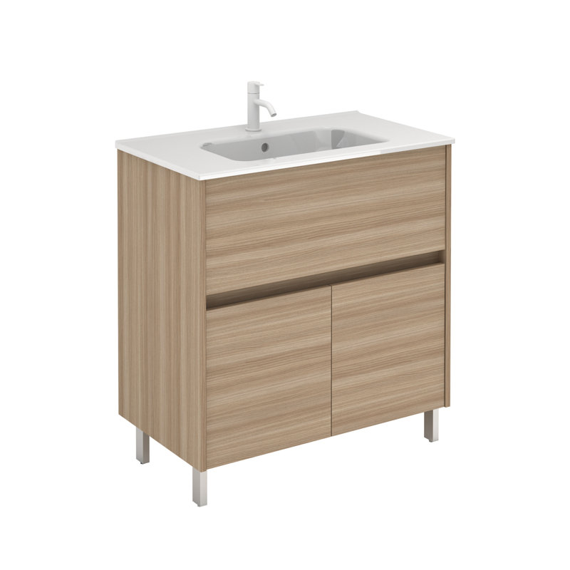 Hokendauqua 32'' Bathroom Vanity with Ceramic Top, Walnut