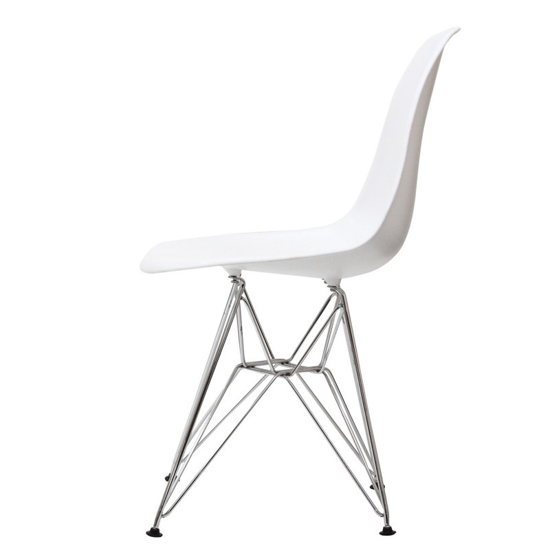 Sleek Modern Chromed Steel White Side Chair for Indoor/Outdoor