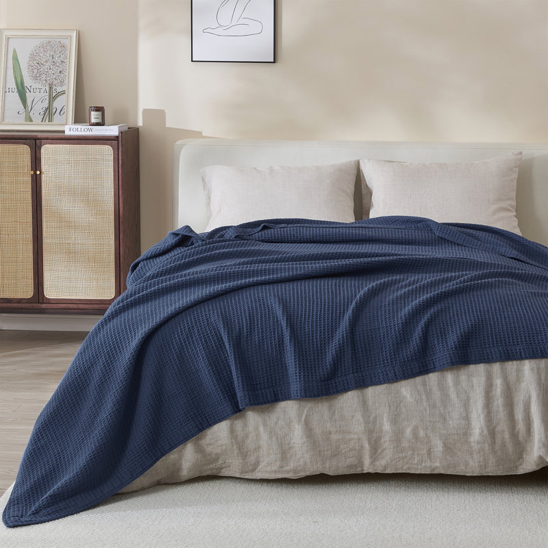 Navy Cotton Waffle Weave 50" x 60" Throw Blanket