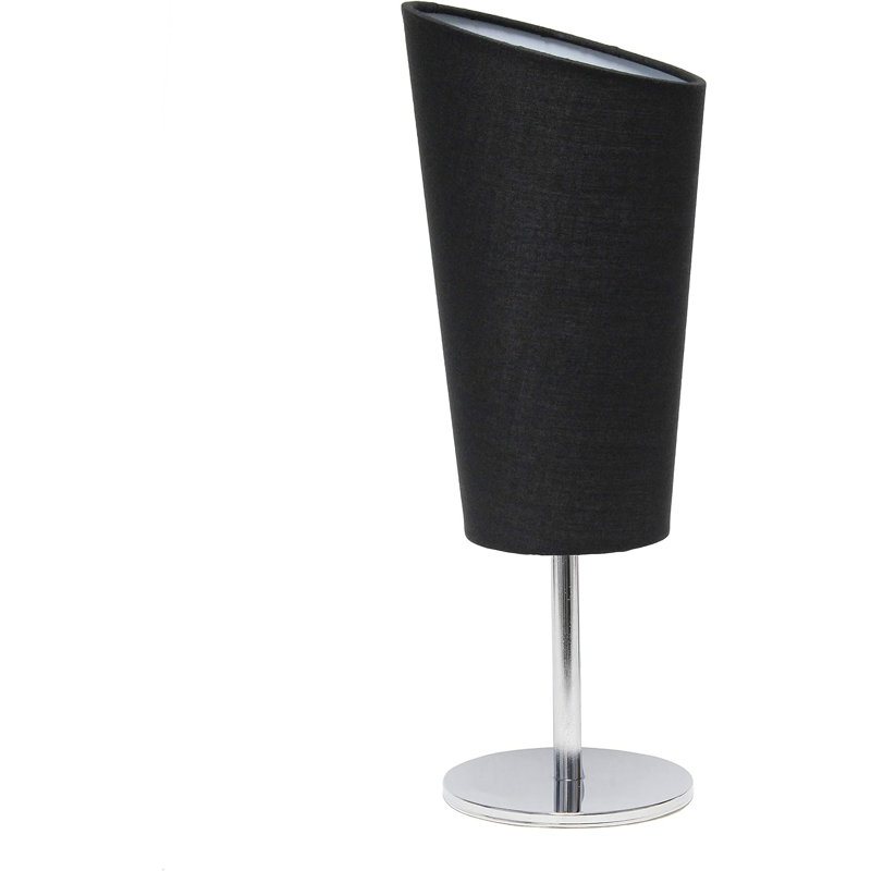  Mini lampe de table chromée avec abat-jour en tissu incliné pour chambres à coucher et tables de chevet, Noir