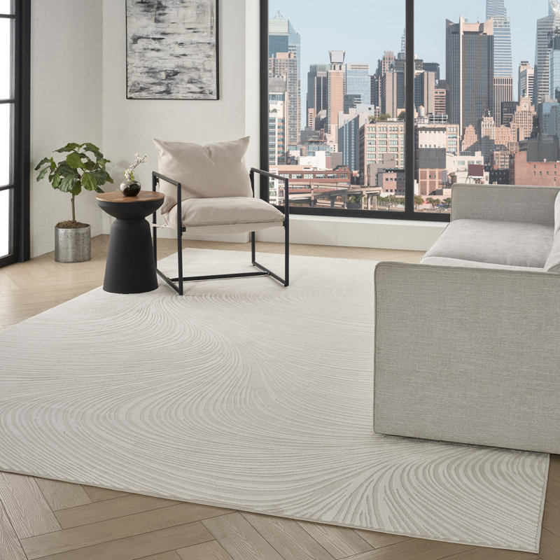 Central Park West Power Loom Polyester Abstract Area Rug in Ivory/Cream, Ivory/Cream, Rectangle 9' x 12'
