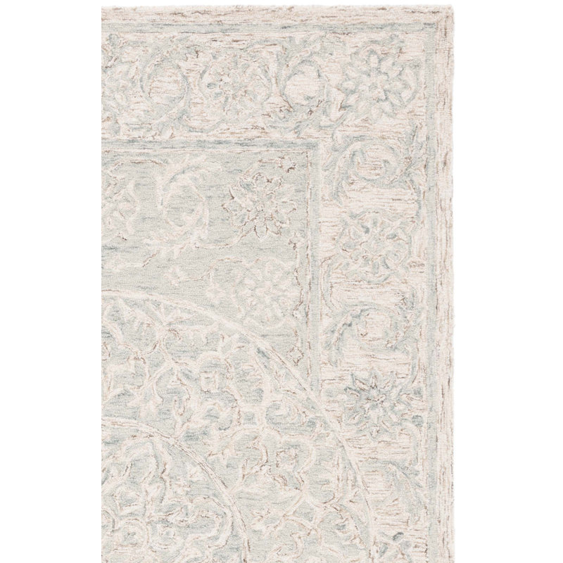 Lounette Hand Tufted Wool Cotton Floral Rug in Light Blue/Beige, Rectangle 4' x 6'