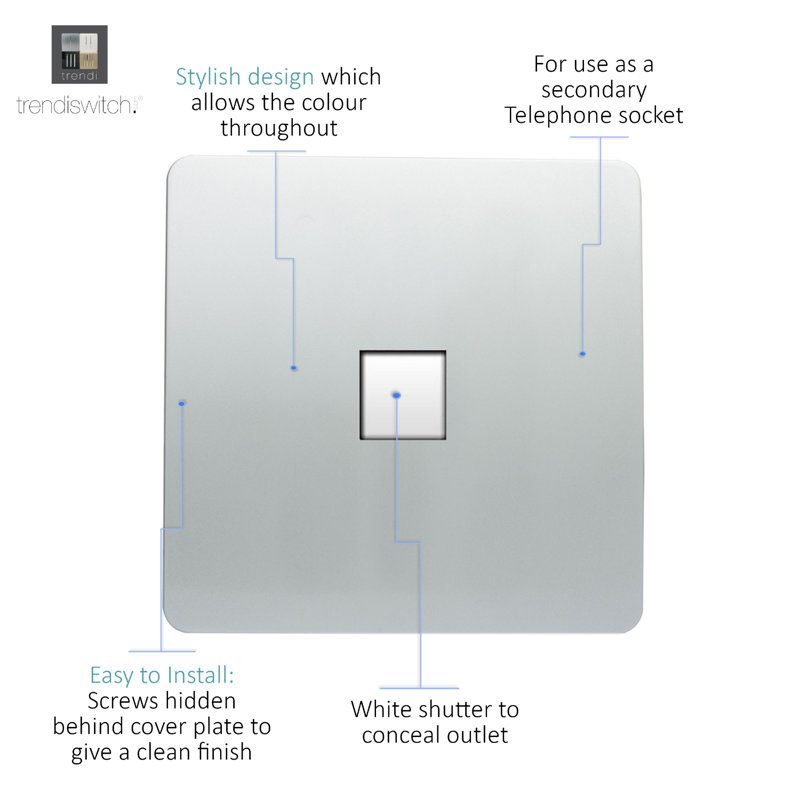 Trendi Switch 1 Gang Cat 3 Telephone Socket, Silver
