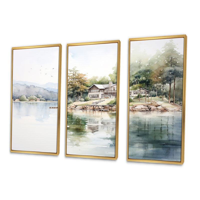 Ensemble d'art mural Lake House, Cadre flottant doré, H 28 po x l 36 po x P 1 po