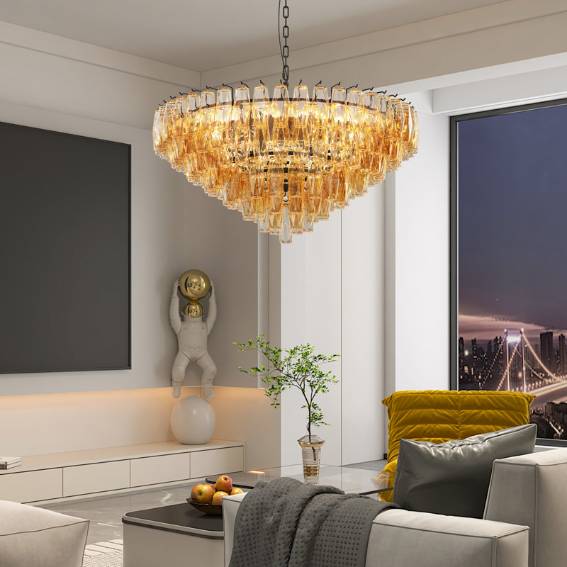 Lustre à plusieurs niveaux avec verre décoratif et lumières à intensité variable, Noir mat