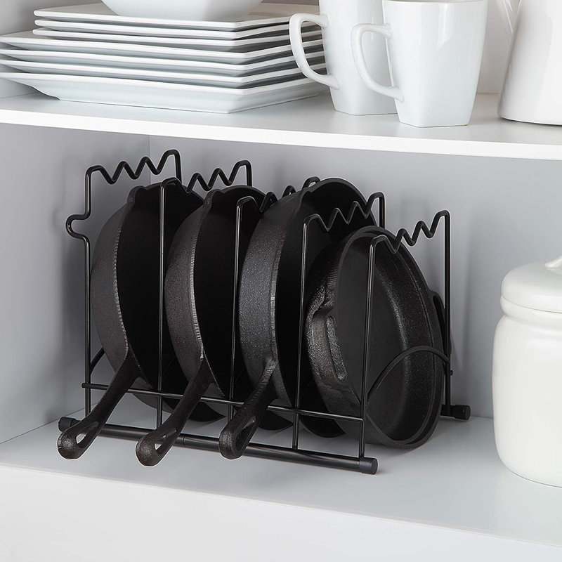 Support de rangement de cuisine robuste, comptoir et armoire pour casseroles, couvercles de casseroles et batterie de cuisine, noir